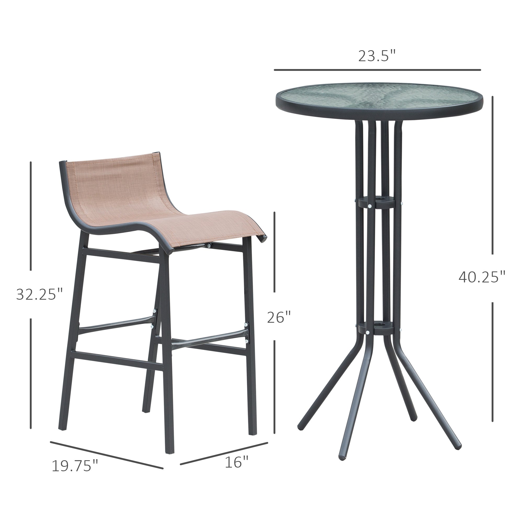 3Pcs Patio Bar Set, Outdoor Bistro Set with 2 Bar Stools and 1 Tempered Glass Bar Table, Dining Chat Set, Brown Bistro Sets at Gallery Canada