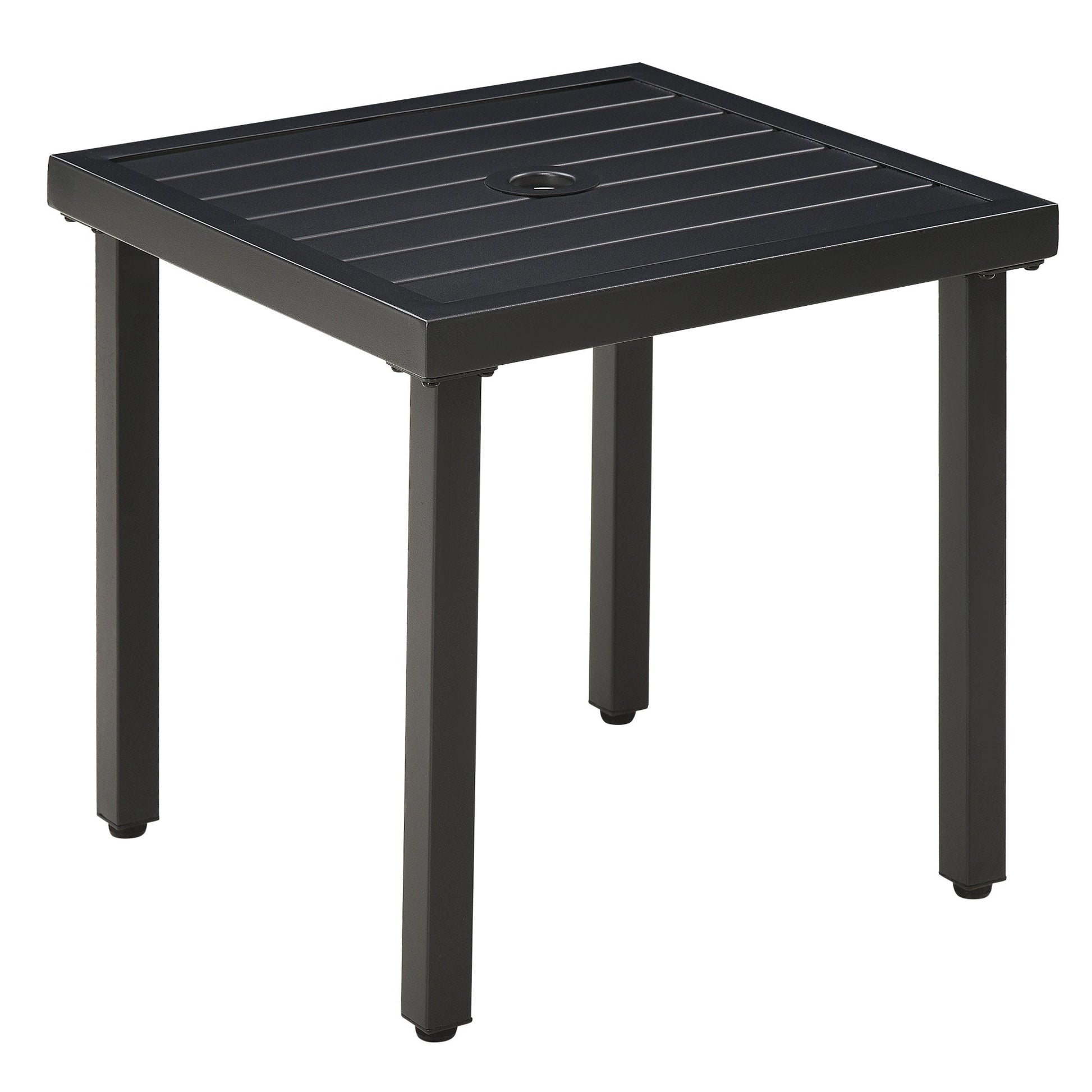 Outdoor Side Table, Patio End Table with Umbrella Hole, Small Coffee Table with Steel Frame for Balcony, Black Patio Side Tables Black  at Gallery Canada