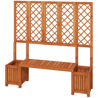 Wood Outdoor Bench with Trellis for Climbing Plants and 2 Planter Boxes Garden Planter with Bench Privacy Panel Brown Patio Chairs Brown  at Gallery Canada