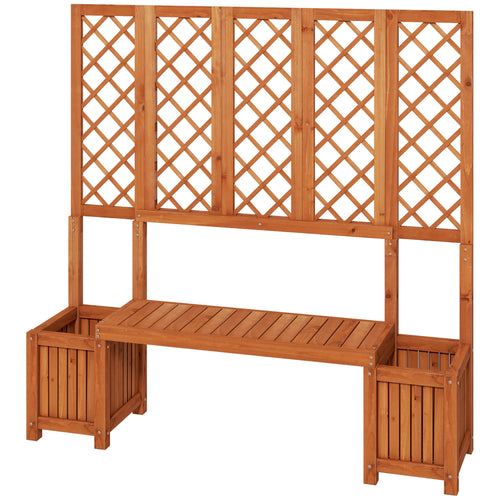 Wood Outdoor Bench with Trellis for Climbing Plants and 2 Planter Boxes Garden Planter with Bench Privacy Panel Brown