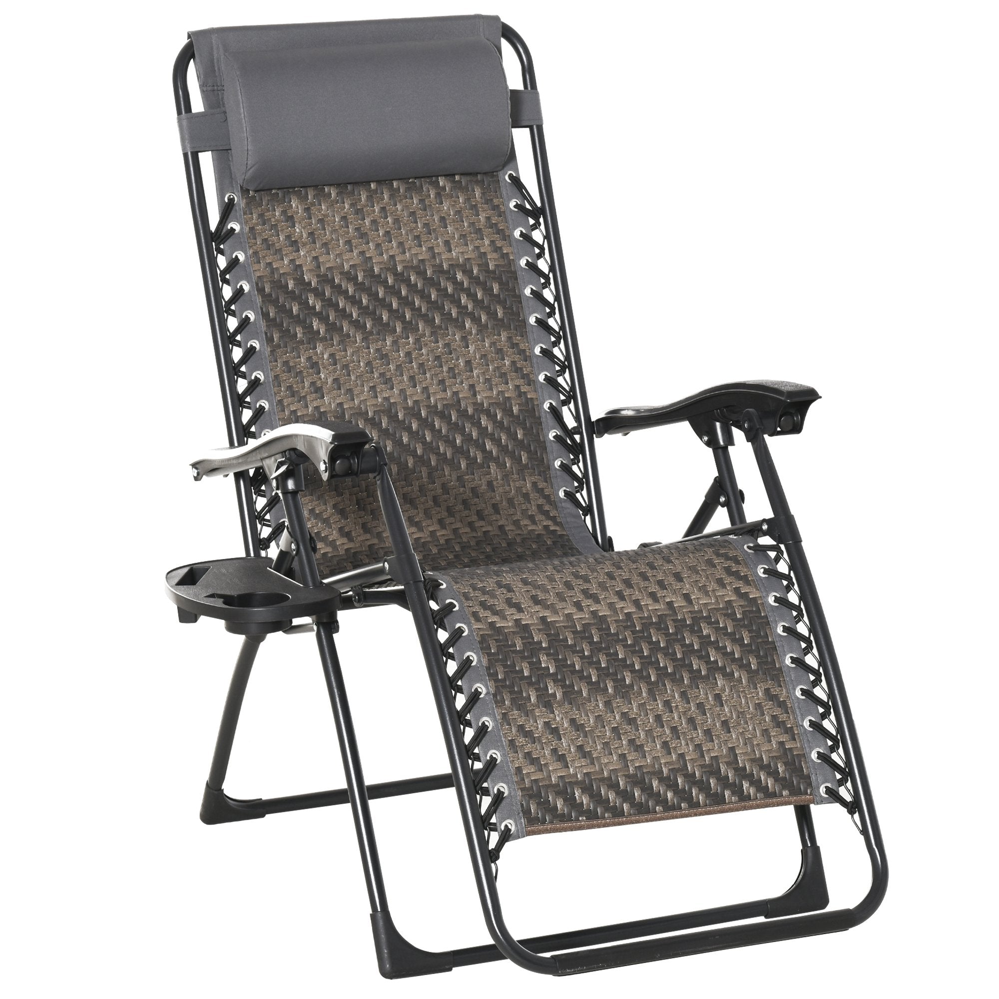 Zero Gravity Chair Wicker Lounger Adjustable Recliner Outdoor Folding Chair with Headrest, Side Table Tray for Patio, Garden, Balcony, Deck, Grey Lounger Chairs   at Gallery Canada