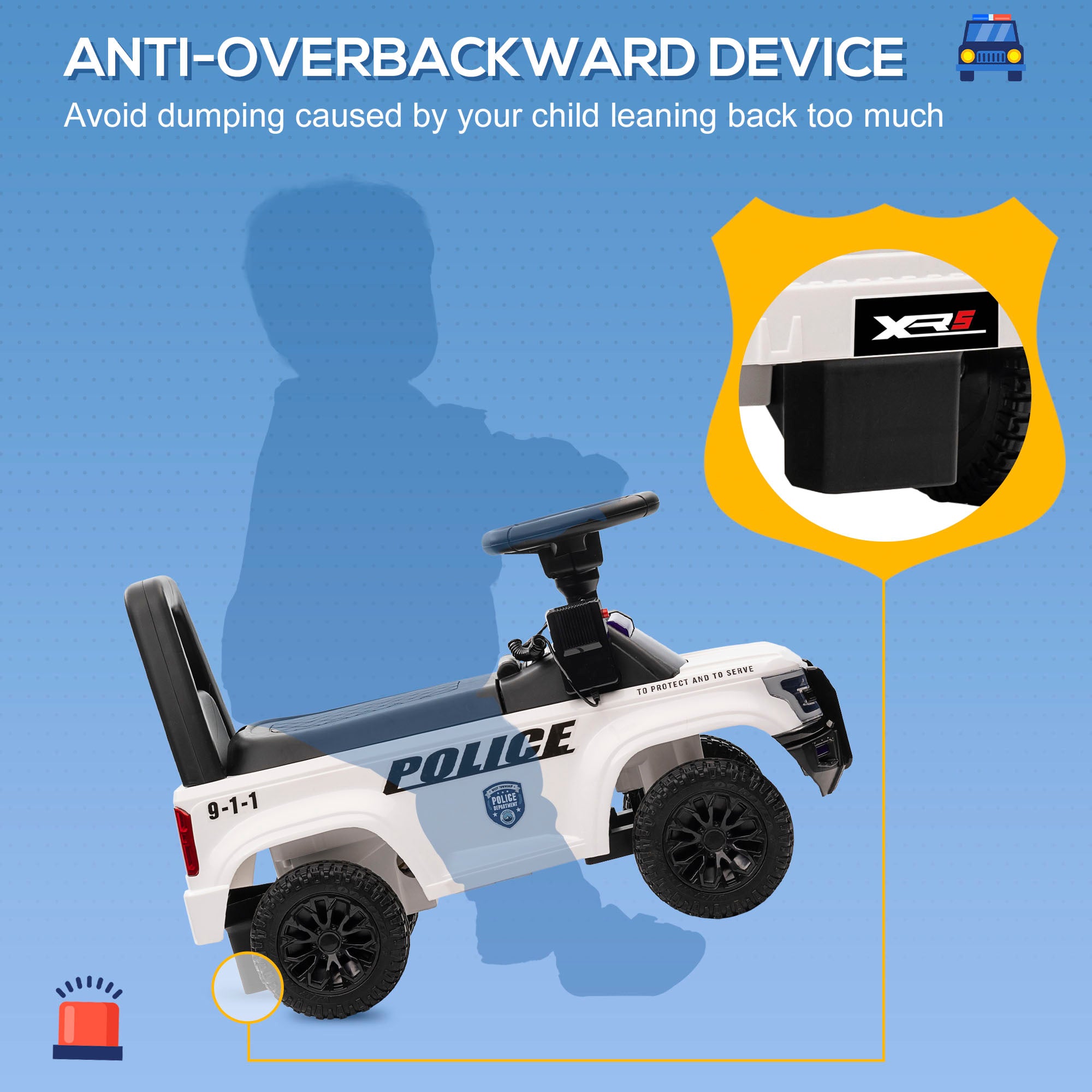 Kids Ride On Sliding Car with Hidden Under Seat Storage, Ride On Police Car for Toddler with Megaphone, Anti Dumping Device, Removable Backrest, Foot-to-Floor Design, White Push Cars for Toddlers at Gallery Canada