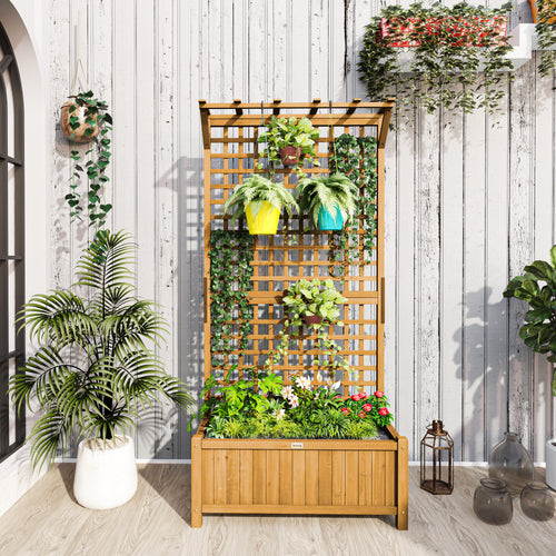 Wood Planter with Trellis for Vine Climbing, Raised Garden Bed, Privacy Screen for Backyard, Patio, Deck, Yellow