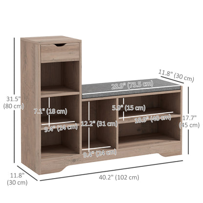 Upholstered Shoe Storage Bench w/ Seat, Entrance Bench w/ Drawer and 6 Open Shelves for Hallway, Grey Shoe Storage Cabinets & Racks   at Gallery Canada