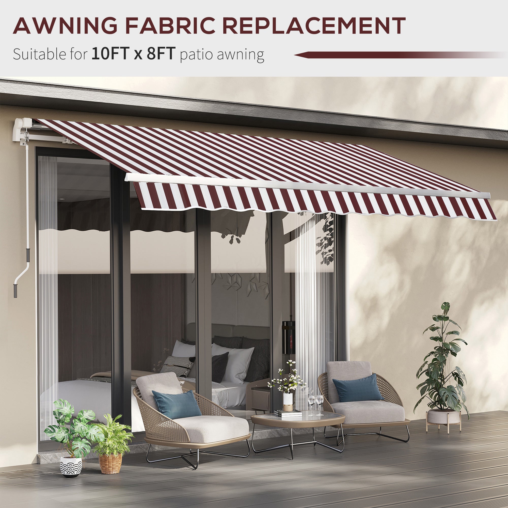 9' x 8' Outdoor Sunshade Canopy Awning Cover, Retractable Awning Fabric Replacement, UV Protection, Red and White Awning Fabric Replacement at Gallery Canada