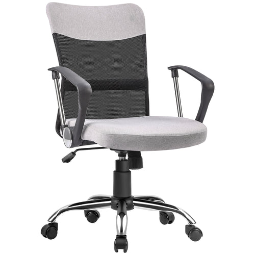 Mid Back Office Chair, Linen-feel Mesh Computer Desk Chair with Lumbar Back Support, Arm, Adjustable Height, Grey
