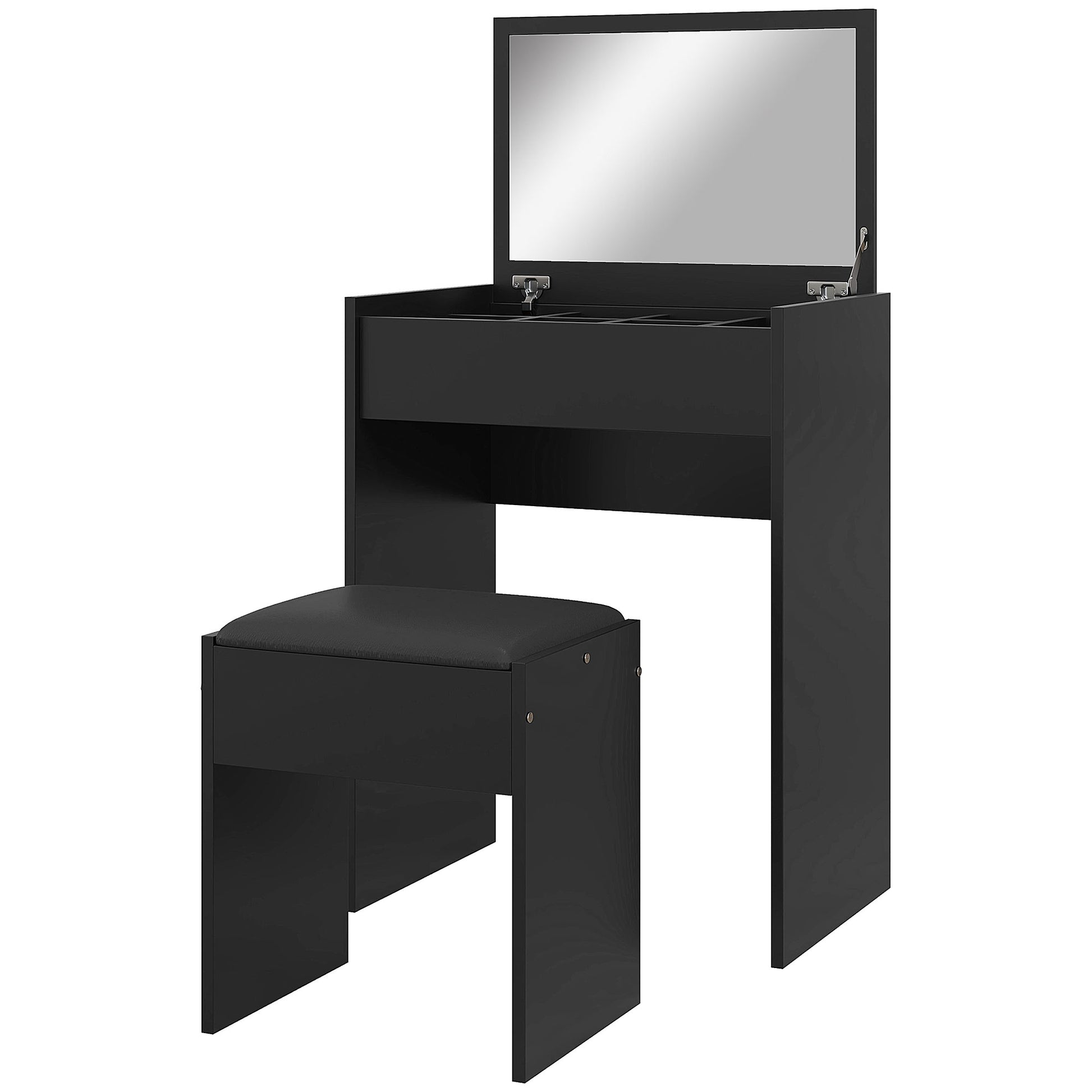 Modern Vanity Set with Makeup Table and Cushioned Stool, Dressing Table with Flip Top and Mirror for Bedroom, Black Dressing & Vanity Tables   at Gallery Canada