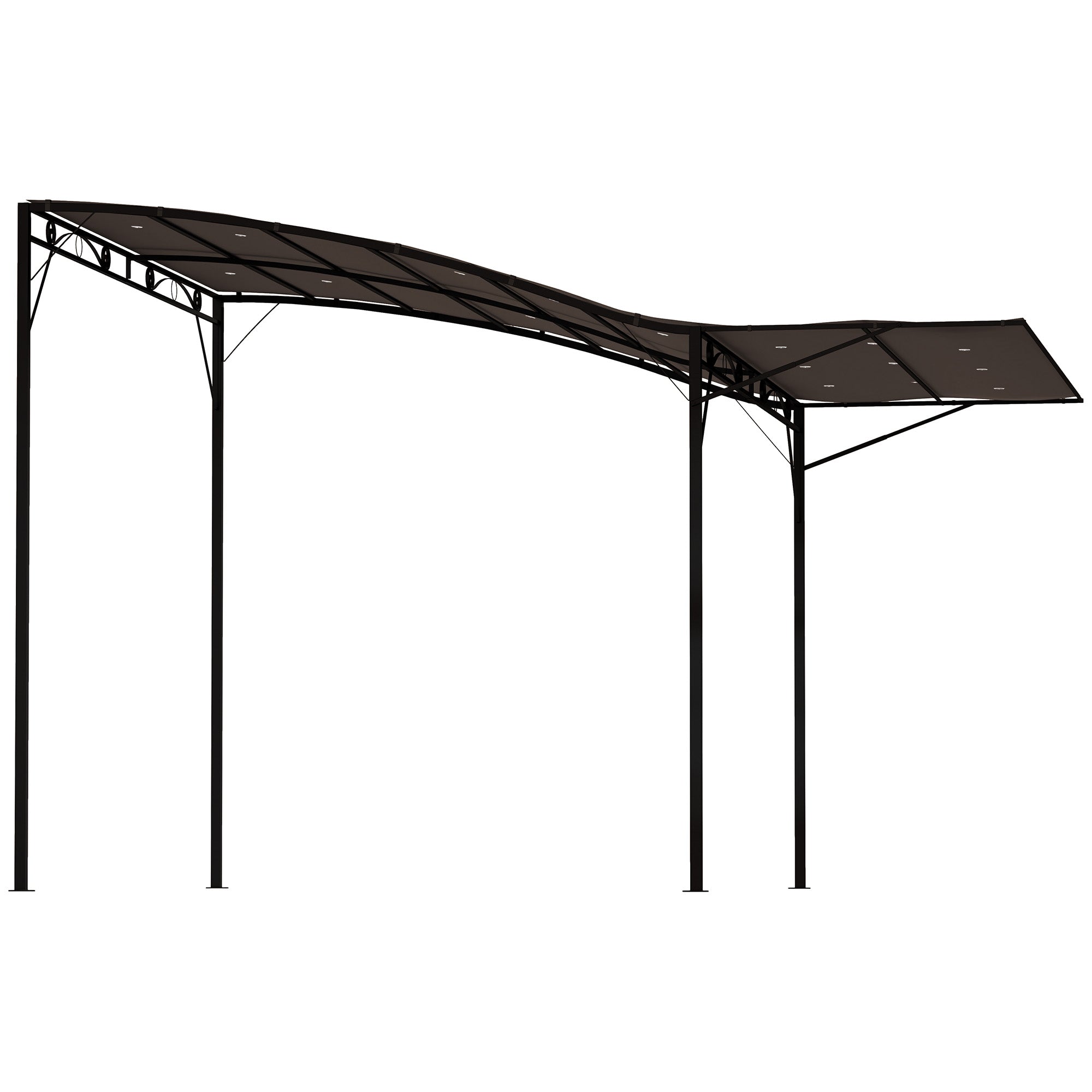 10x8ft Patio Metal Gazebo with Extendable Side Awning, Outdoor Shelter Shade Canopy Deck Awning, Brown Pergolas at Gallery Canada