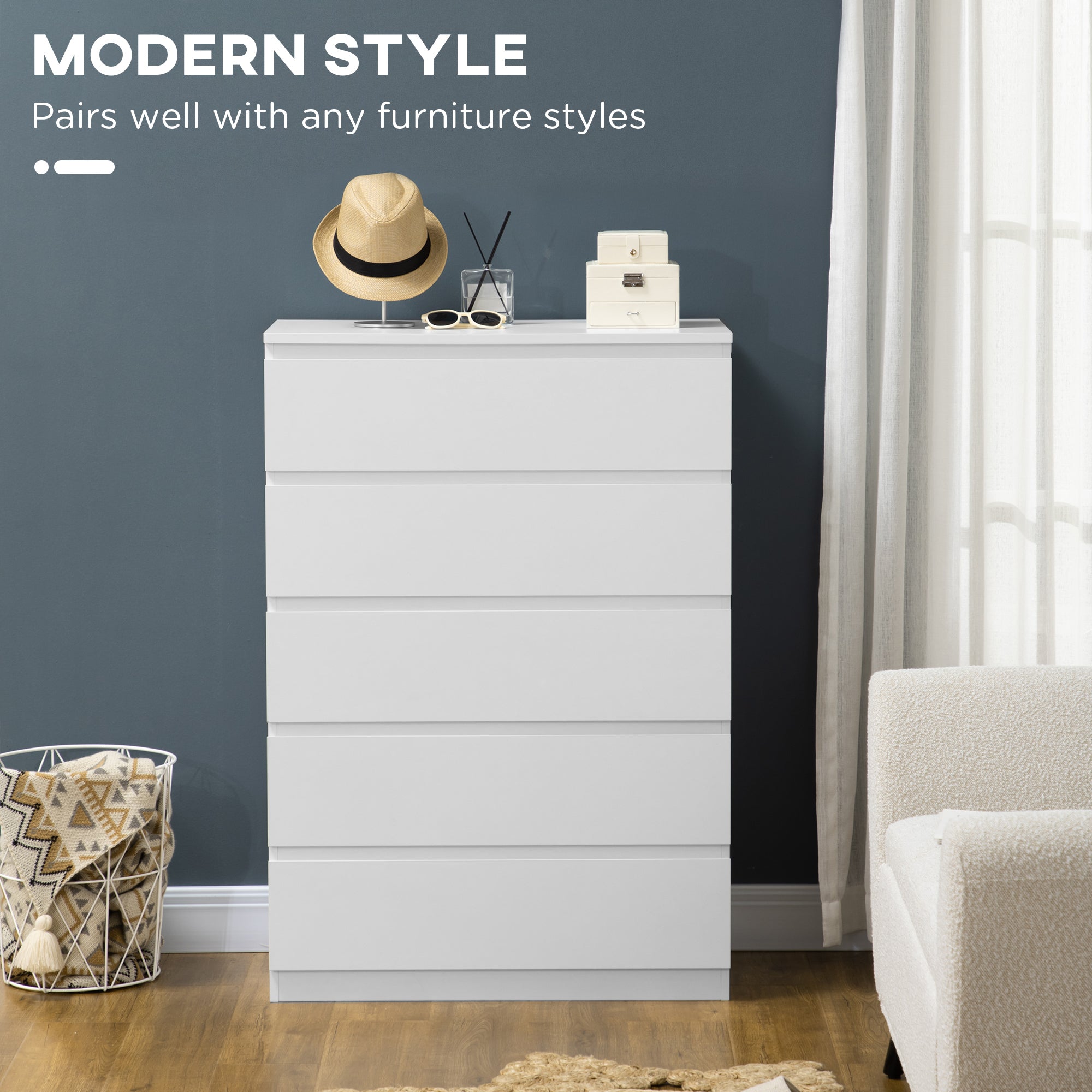 Chest of Drawers with 5 Drawers, Dresser for Bedroom, 5 Drawer Chest with Zinc Alloy Runners for Living Room Storage Cabinets   at Gallery Canada