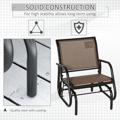 Breathable Mesh Patio Glider Swing Chair with Metal Frame and Curved Armrests, Brown Outdoor Gliders   at Gallery Canada