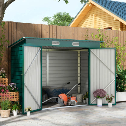 8 x 4FT Galvanized Garden Storage Shed, Metal Outdoor Shed with Double Doors and 2 Vents, Green Sheds Green  at Gallery Canada