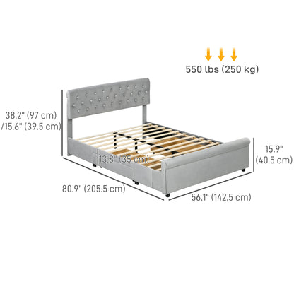 Full Bed Frame with Headboard, Double Bed Frame with 2 Drawers, No Box Spring Needed, Easy Assembly, Light Grey Bedroom Furniture   at Gallery Canada