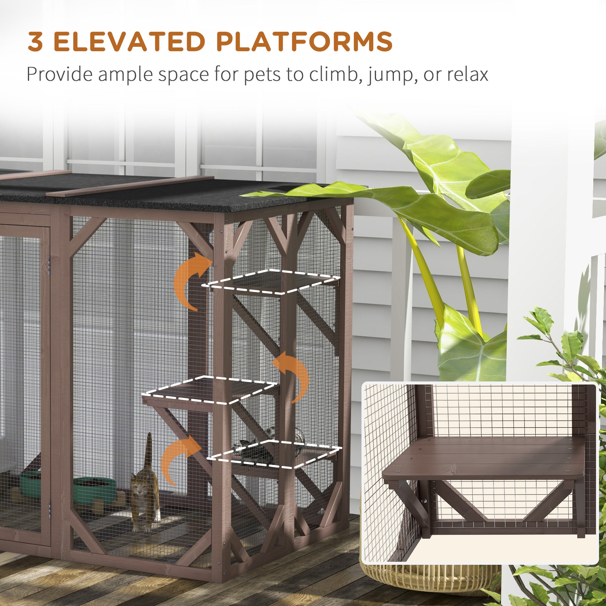 Cat Cage Indoor Catio Outdoor Cat Enclosure Pet House Small Animal Hutch for Rabbit, Kitten, Crate Kennel with Waterproof Roof, Multi-Level Platforms, Lock, Camel Outdoor Cat Enclosures at Gallery Canada
