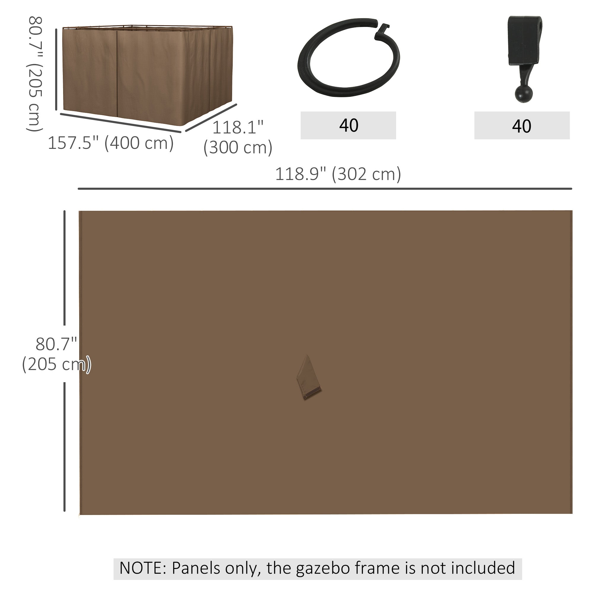 10' x 10' Universal Gazebo Sidewall Set with 4 Panels, Hooks/C-Rings Included for Pergolas &; Cabanas, Brown Gazebo Sidewalls at Gallery Canada