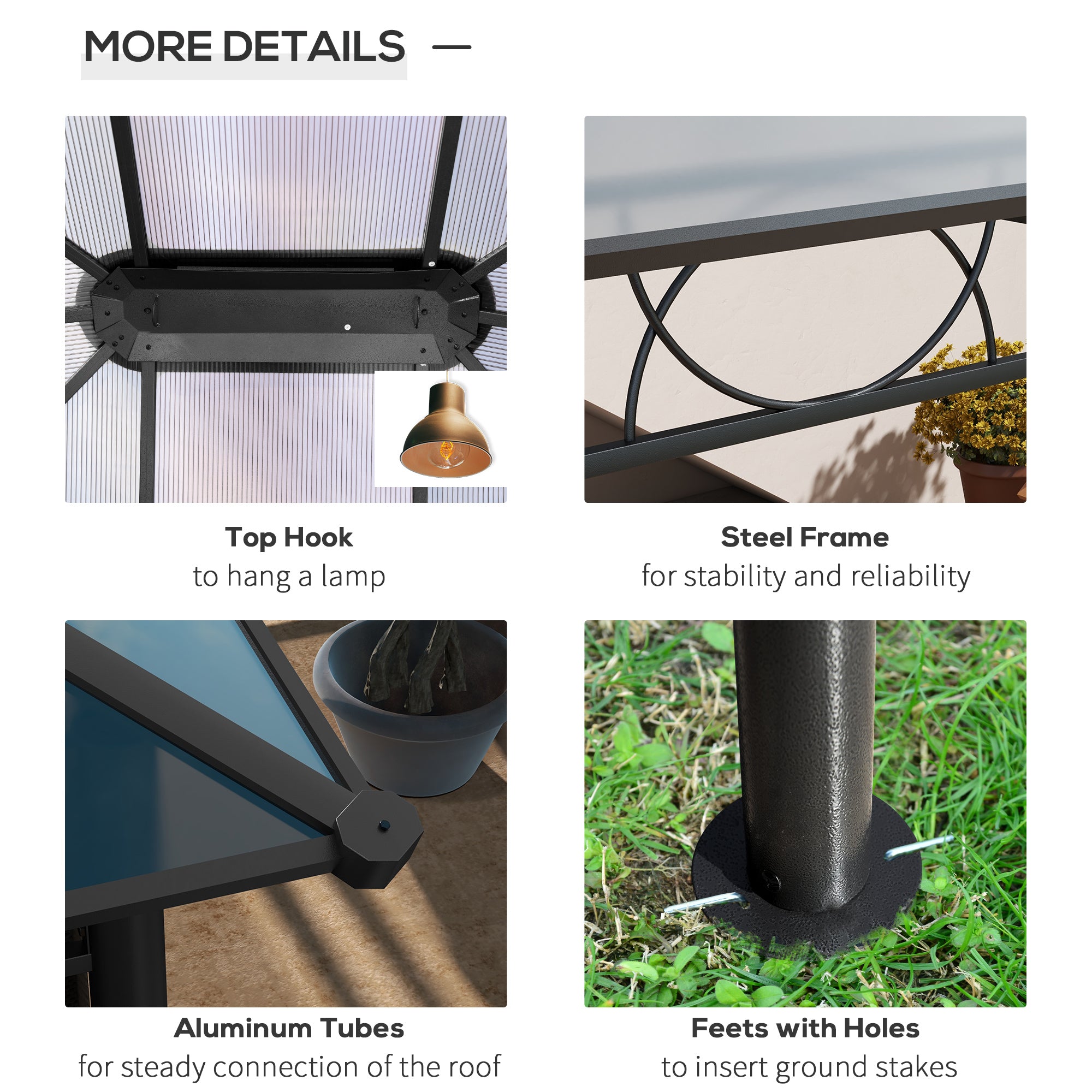 13' x 10' Polycarbonate Hardtop Gazebo Canopy, Outdoor Patio Gazebo with Aluminum Frame &; Curtains, Dark Grey Gazebos at Gallery Canada