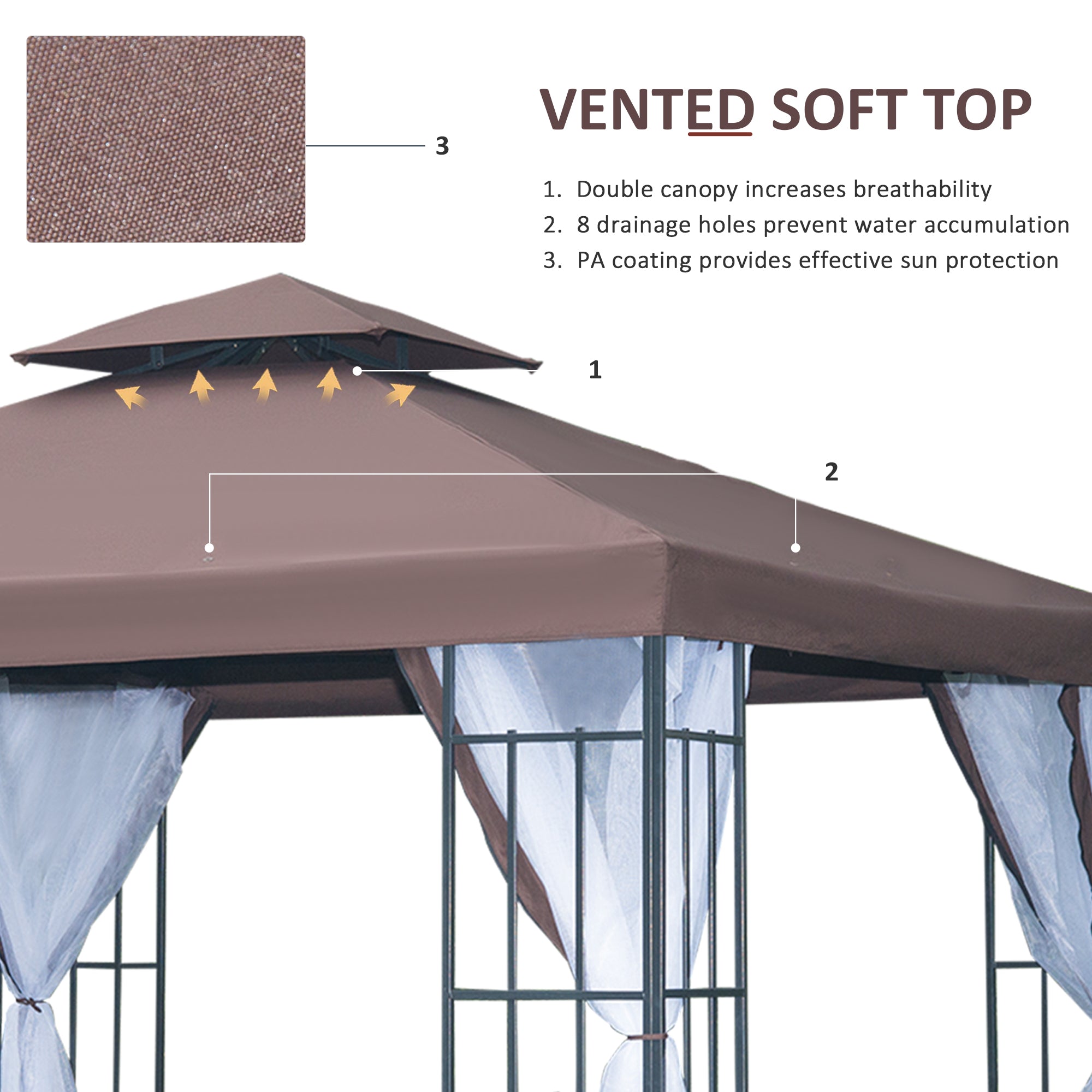 10'x10' Garden Gazebo Patio Canopy Portable Party Event Backyard w/ Mosquito Netting Coffee Gazebos at Gallery Canada