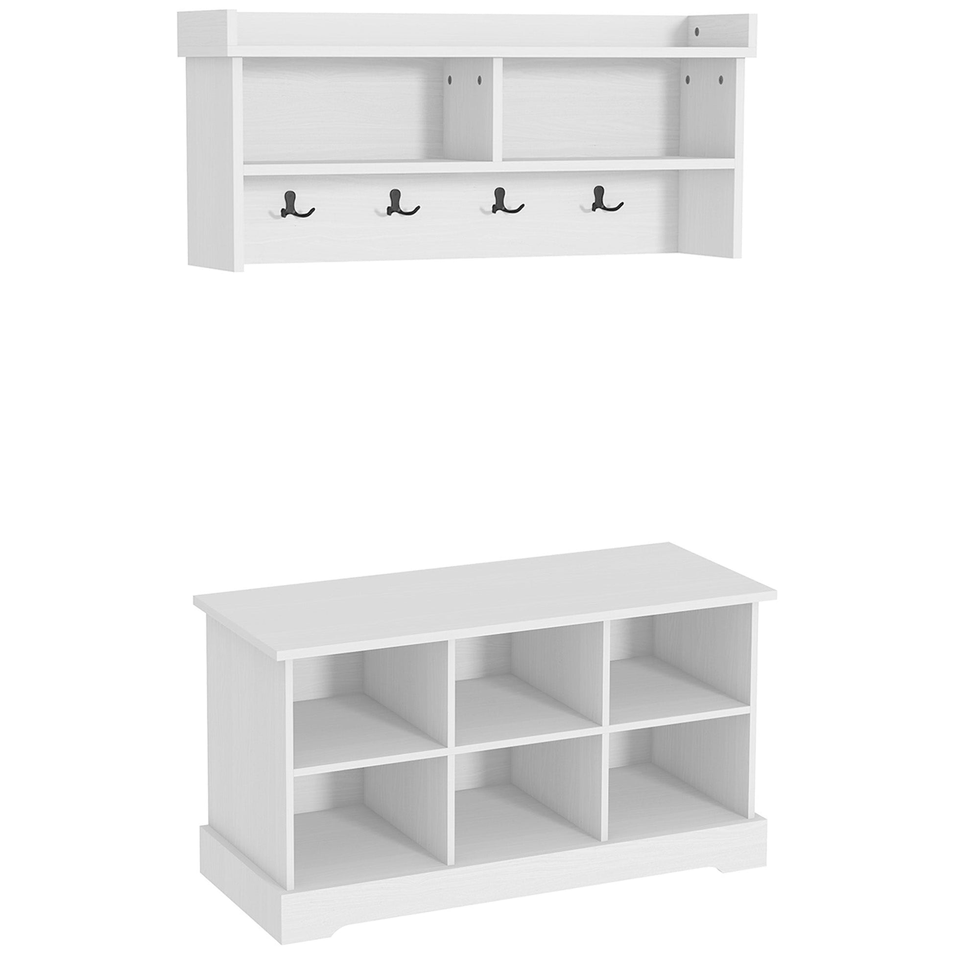 Coat Rack Shoe Bench Set, Entryway Shoe Bench with 8 Storage Cubbies, 4 Hooks for Hallway, Living Room, Bedroom, White Clothing Storage White  at Gallery Canada