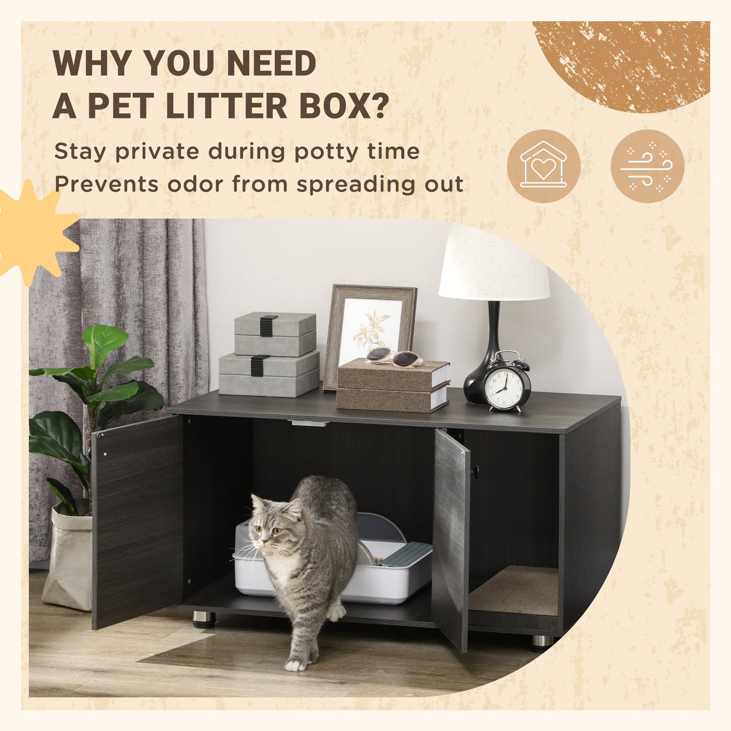 Industrial Cat Litter Box Enclosure with Scratching Pad and Double Doors, Black Cat Litter Box Enclosures   at Gallery Canada