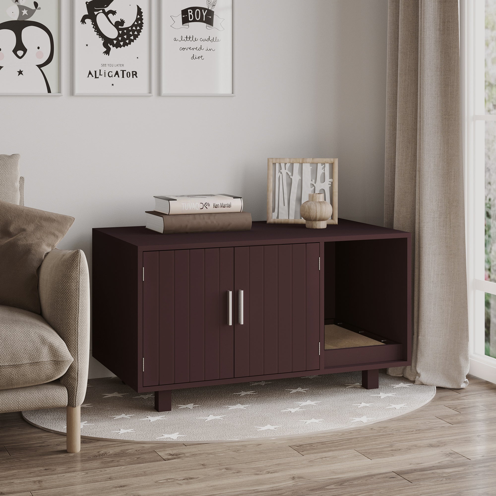 Cat Litter Box Enclosure, Hidden Litter Box Furniture, Cat House End Table Washroom with Scratching Pad, for Indoor Cats Kittens, Brown Cat Litter Box Enclosures at Gallery Canada