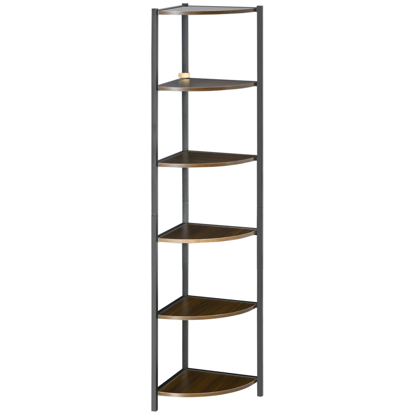 6-Tier Corner Shelf, Corner Bookshelf with Metal Frame, for Living Room, Bedroom, Kitchen, Dark Brown Display Bookshelves Multi Colour  at Gallery Canada