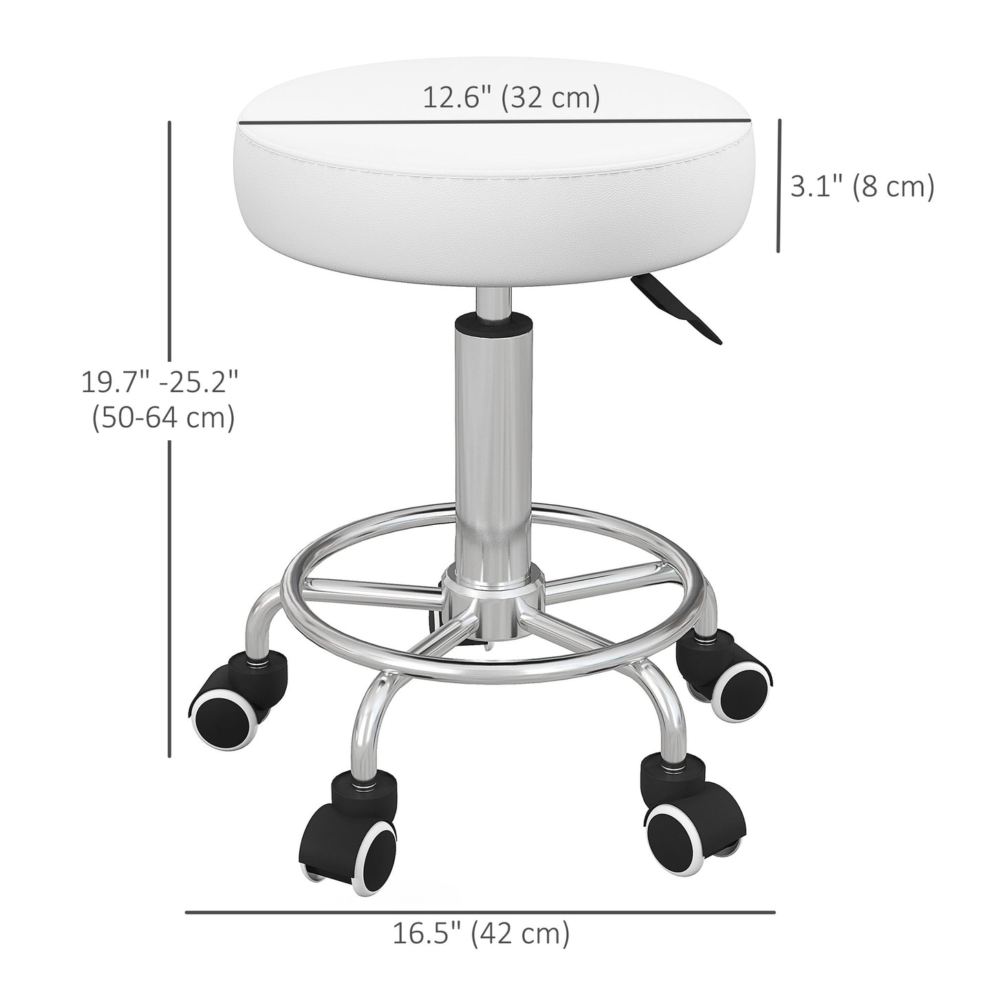 Salon Stool with Adjustable Height, PU Leather Barber Rolling Massage Tattoo Chair for Bar Beauty SPA, White Salon Stools   at Gallery Canada