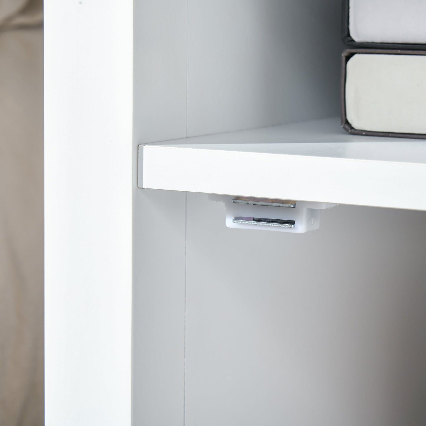 Wooden3-Tier Modern Nightstand with Pullout Shelf, Adjustable Open Shelf, and Door Cabinet, White Side Tables   at Gallery Canada