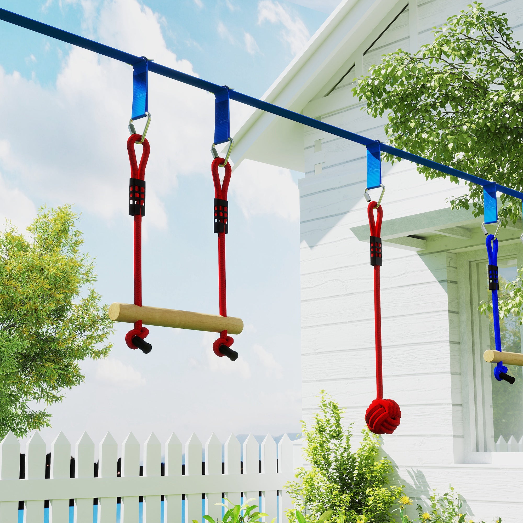 32.8' Ninja Warrior Obstacle Course for Kids 3-6 Years, with Swing, Monkey Bars, Climbing Ladder, Gym Rings, Blue Gym Sets & Swings at Gallery Canada