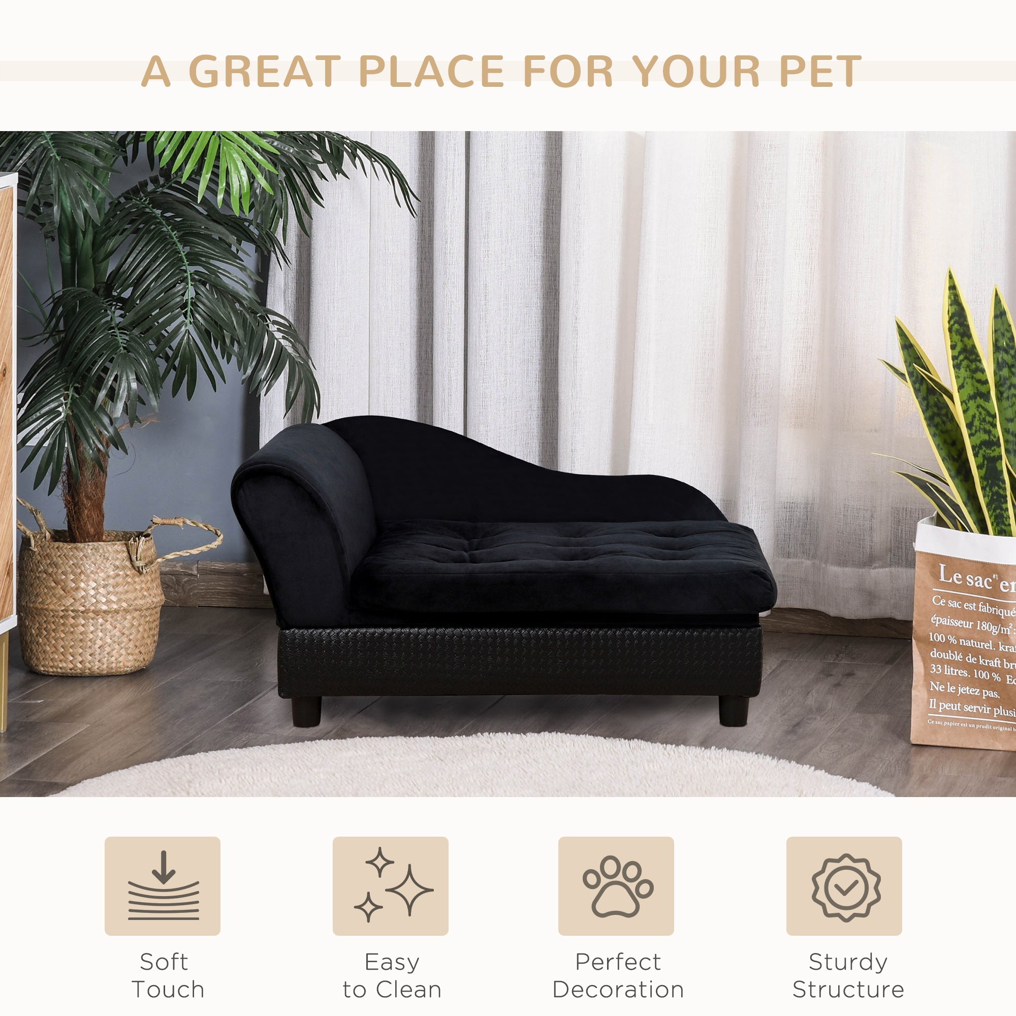 Pet Sofa Dog Couch Chaise Lounge Pet Bed with Storage Function Small Sized Dog Various Cat Sponge Cushioned Bed Lounge, Black Dog Sofas   at Gallery Canada