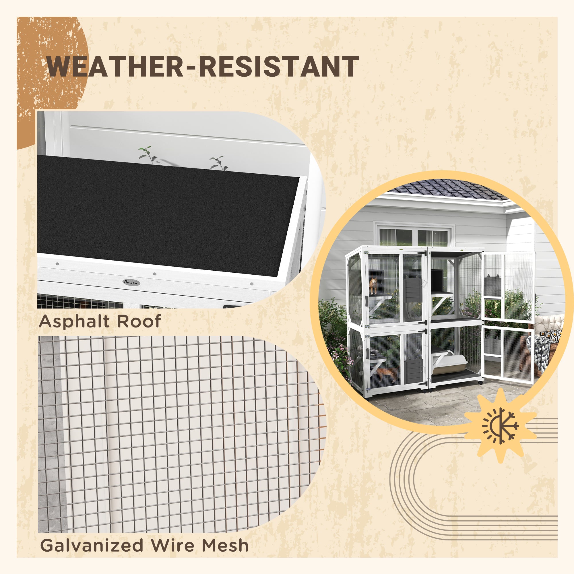 Catio Outdoor, Elevated Design, with Wheels, Resting Box, Water-Resistant, Multi Platforms, White &; Grey Outdoor Cat Enclosures at Gallery Canada