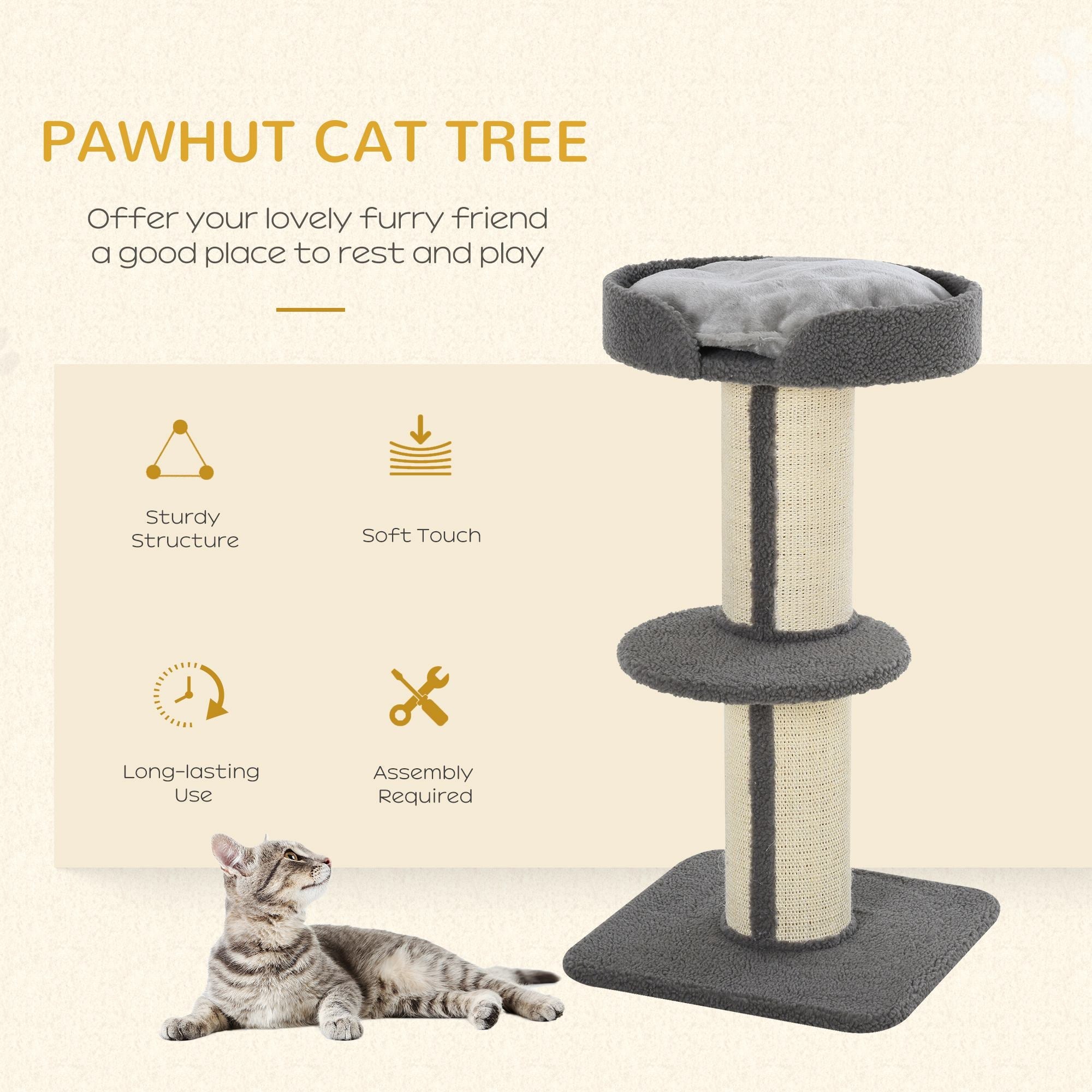 Cat Tree Kitty Tower with Sisal Mat Scratching Post, Cat Bed, Cushion, Perch, 18