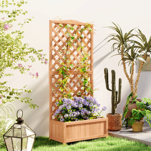 Wood Planter with Trellis for Vine Climbing, Raised Garden Bed to Grow Vegetables for Backyard, 30