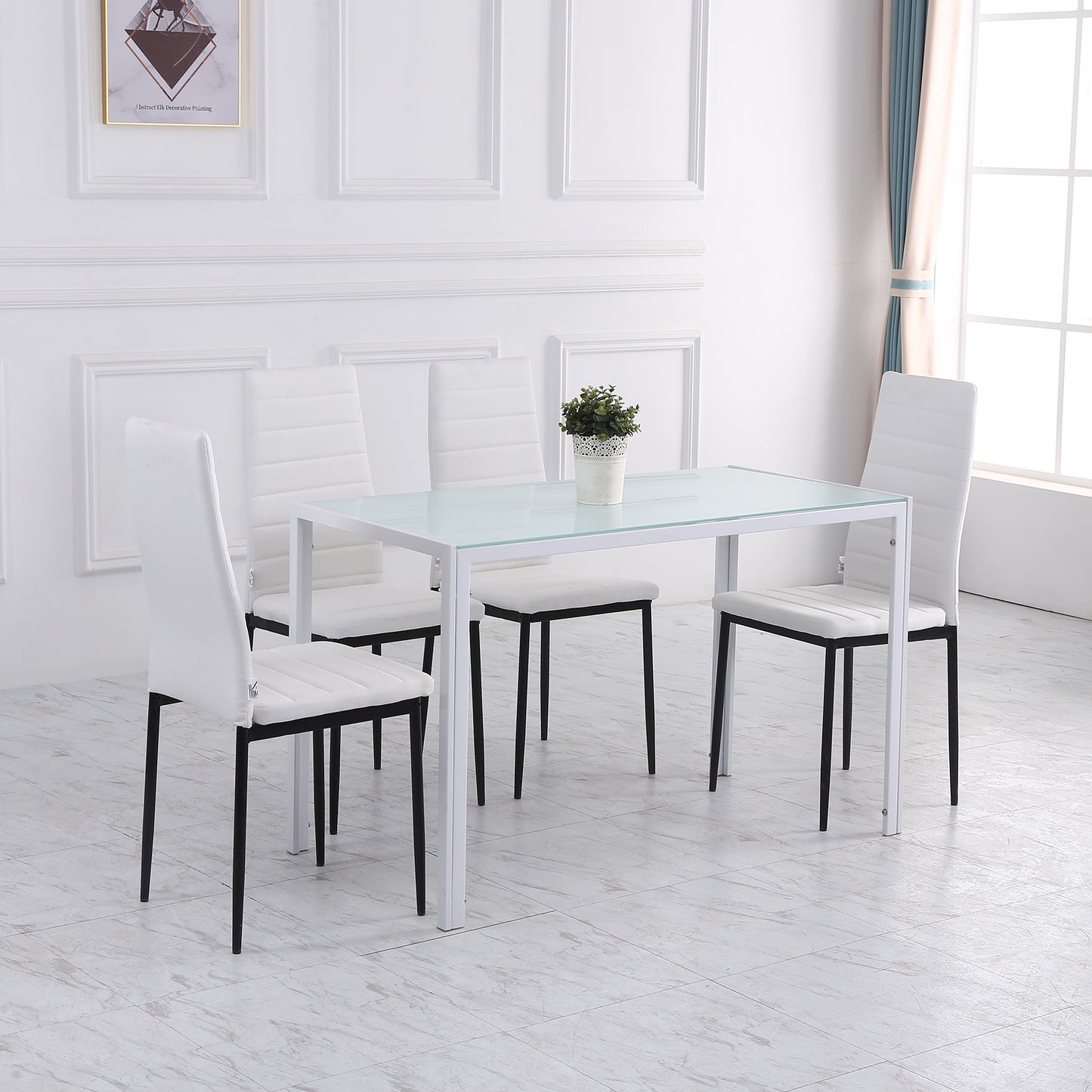 Rectangular Kitchen Table for 4 People, Dining Table with Tabletop Tempered Glass for Dining Room, Living Room, White Dining Tables   at Gallery Canada