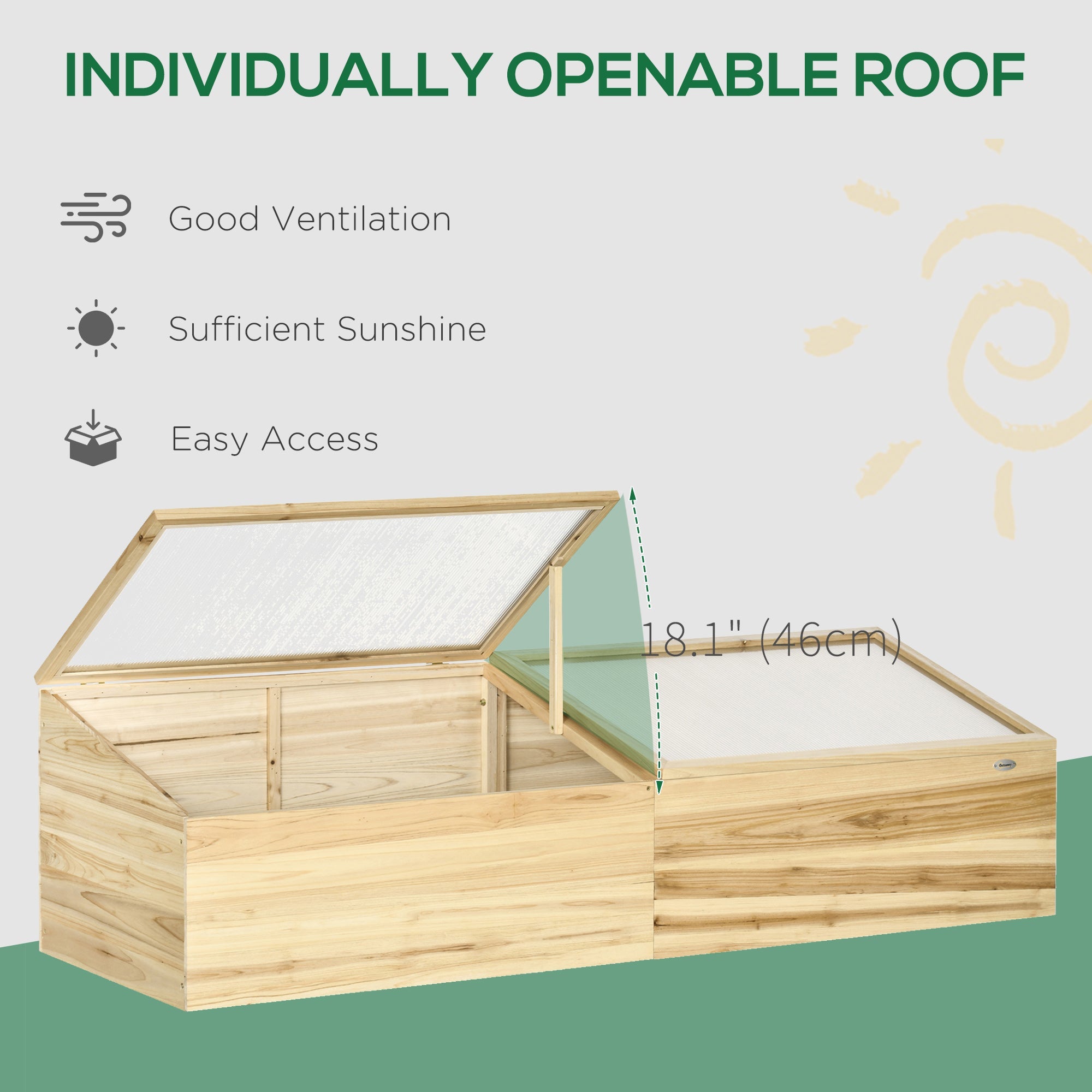 Wooden Cold Frame with Openable Roof, Portable Mini Greenhouse for Indoor, Outdoor, Flowers, Vegetables, Plants, 66.9