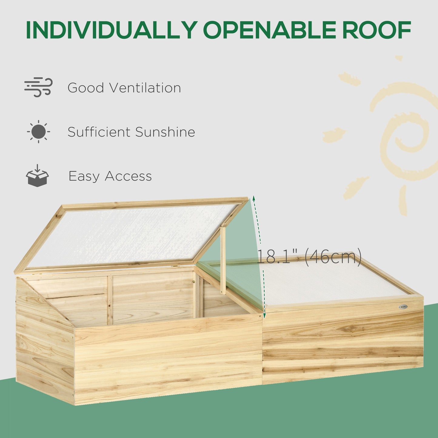 Wooden Cold Frame with Openable Roof, Portable Mini Greenhouse for Indoor, Outdoor, Flowers, Vegetables, Plants, 66.9"x19.7"x17.7", Natural Cold Frame Greenhouses   at Gallery Canada