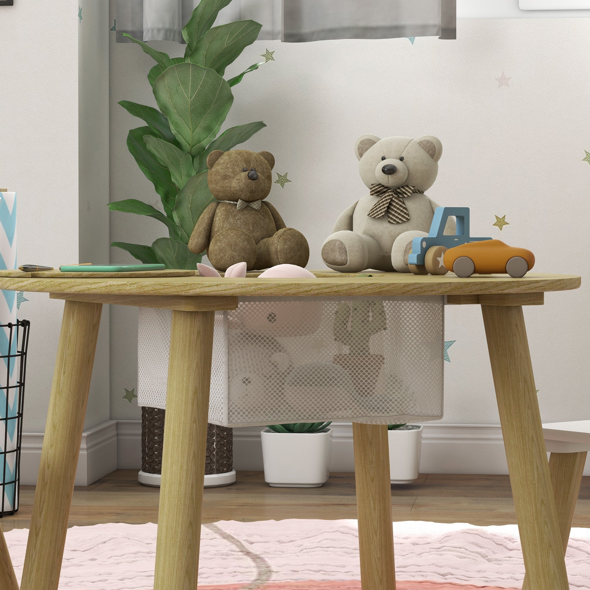 3 Pieces Kids Table and Chair Set, Activity Table and Chair Set with Bear-Shaped Chairs, Mesh Bag Kids Table Sets   at Gallery Canada