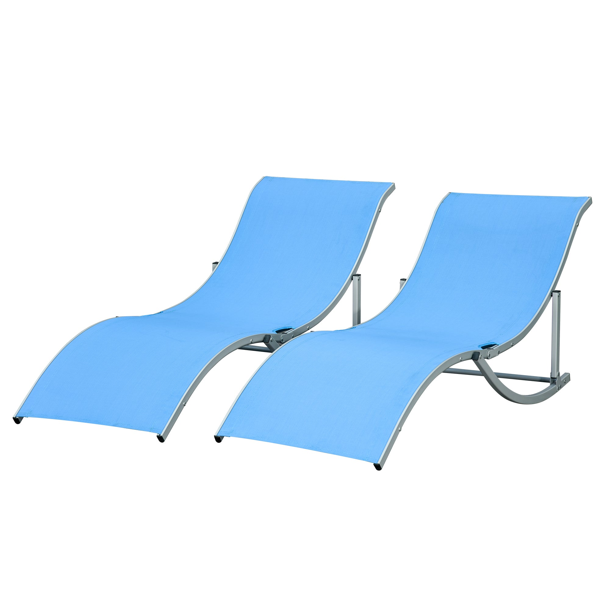 Pool Chaise Lounge Chairs Set of 2, S-shaped Foldable Outdoor Chaise Lounge Chair Reclining for Patio Beach Garden With 264lbs Weight Capacity, Blue Lounger Chairs   at Gallery Canada