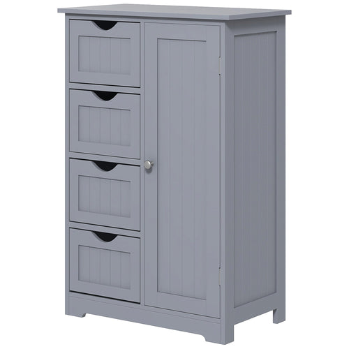 Bathroom Storage Cabinet, Floor Cabinet with Adjustable Shelf and 4 Drawers, Side Cabinet for Washroom, Grey