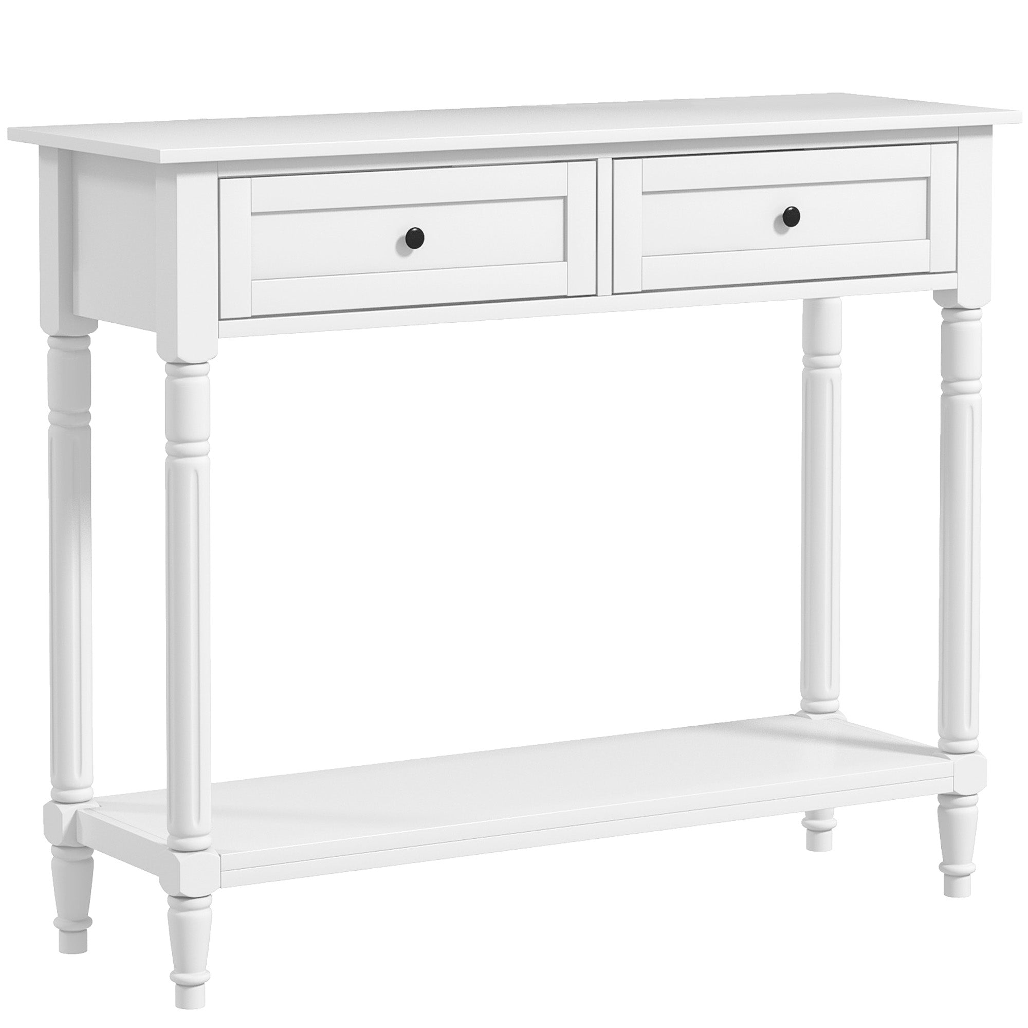Hallway Console Table, Modern Entryway Table with 2 Drawers, Storage Shelf, Turned Legs for Living Room, Bedroom, White Console Tables at Gallery Canada