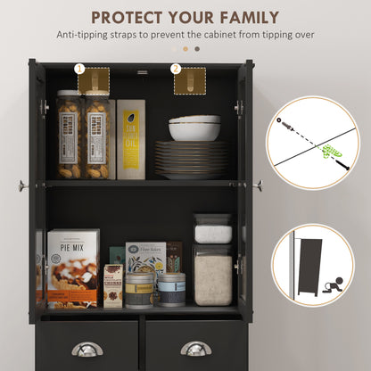 61" Kitchen Pantry Cabinet, Freestanding Farmhouse Storage Cabinet with Soft Close Glass Doors and Adjustable Shelves, Black Kitchen Pantry Cabinets   at Gallery Canada