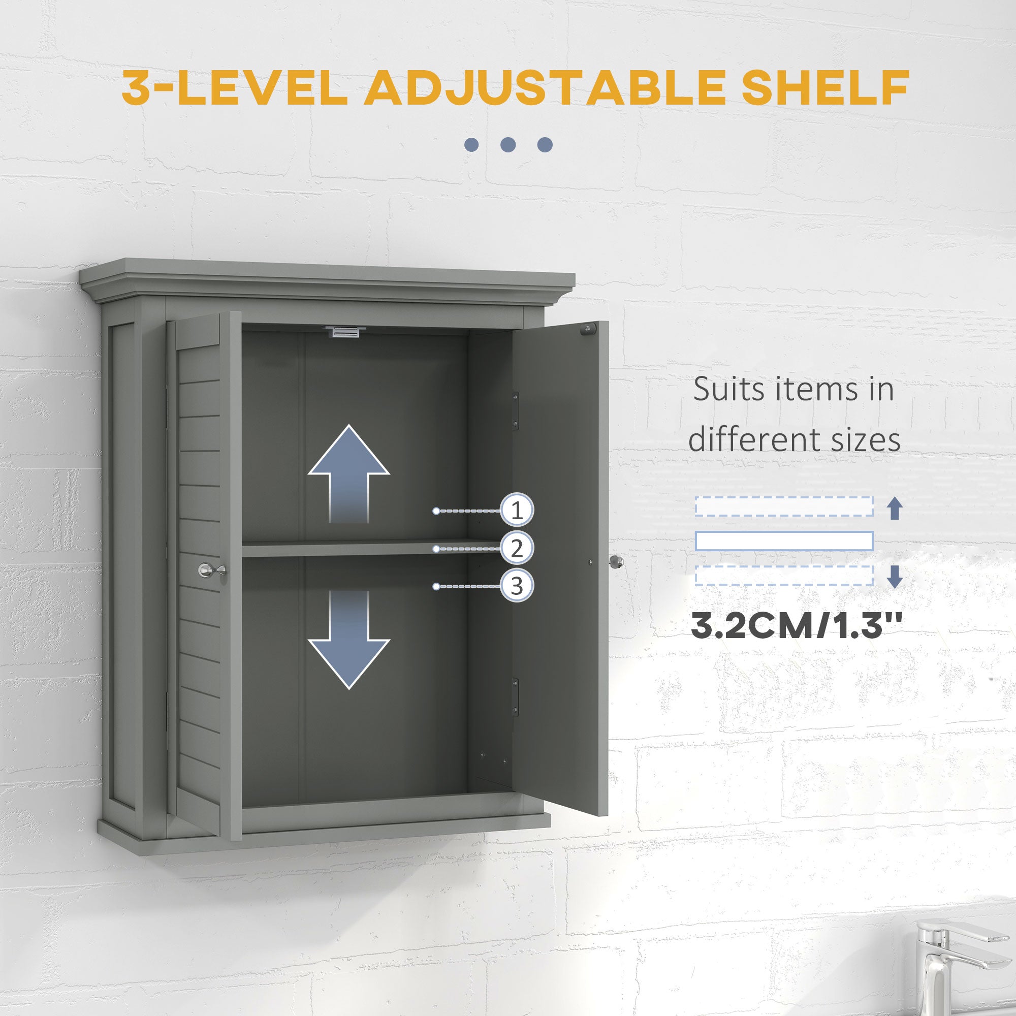 Over Toilet Storage Cabinet, Bathroom Wall Cabinet with Adjustable Shelf for Living Room and Entryway, Grey Wall Mounted Cabinets at Gallery Canada