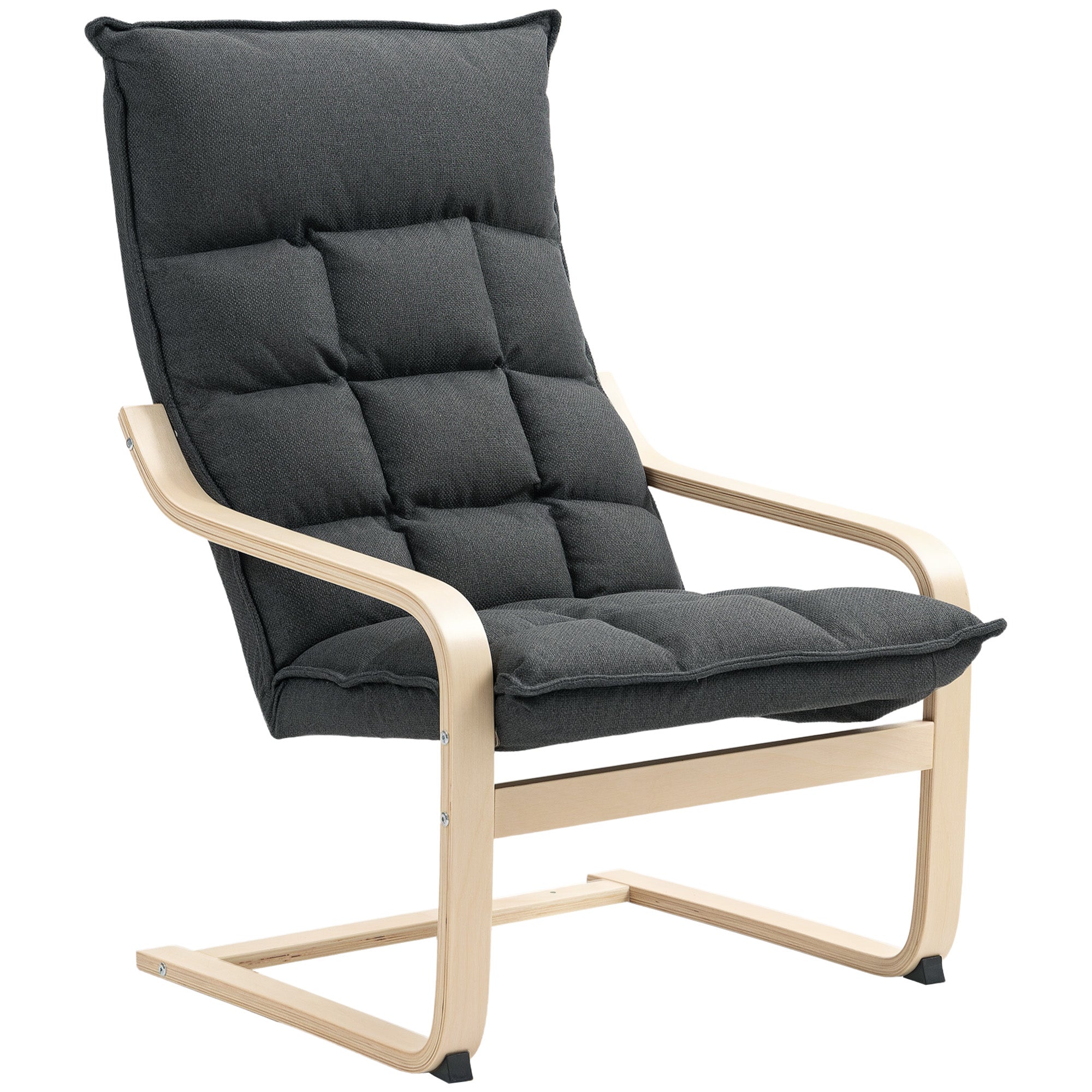 Modern Armchair, Upholstered Accent Chair with Curved Leg and Arm, Leisure Lounge Chair for Living Room, Dark Grey Accent Chairs Dark Grey at Gallery Canada