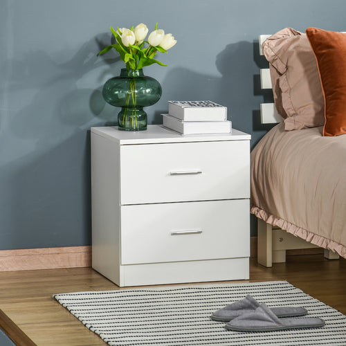 Bedside Table with 2 Drawers, Modern Nightstand, Cabinet Drawer Side Storage Unit for Bedroom, White