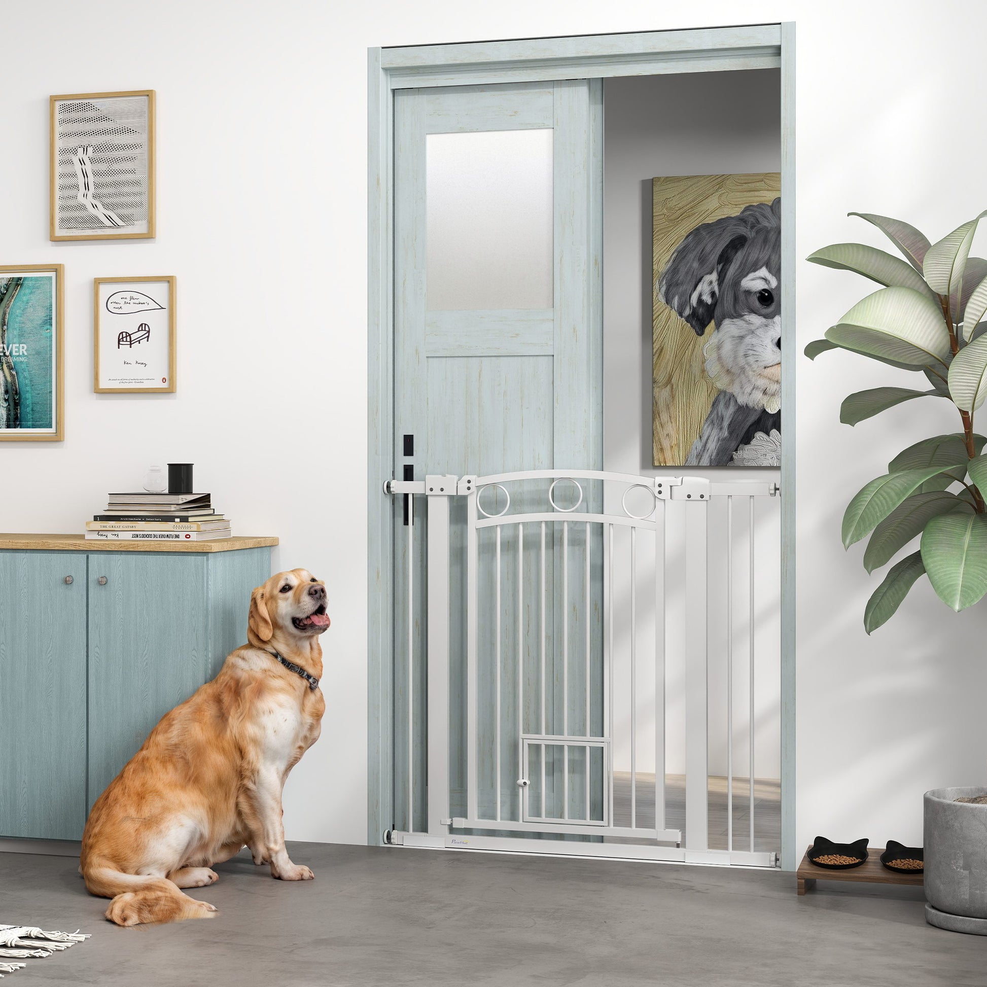 38" Extra Tall Dog Gate w/ Cat Door, 2 Extension Kits, for Doorways, Hallways, Stairways, 30"-41" Width Houses, Kennels & Pens at Gallery Canada