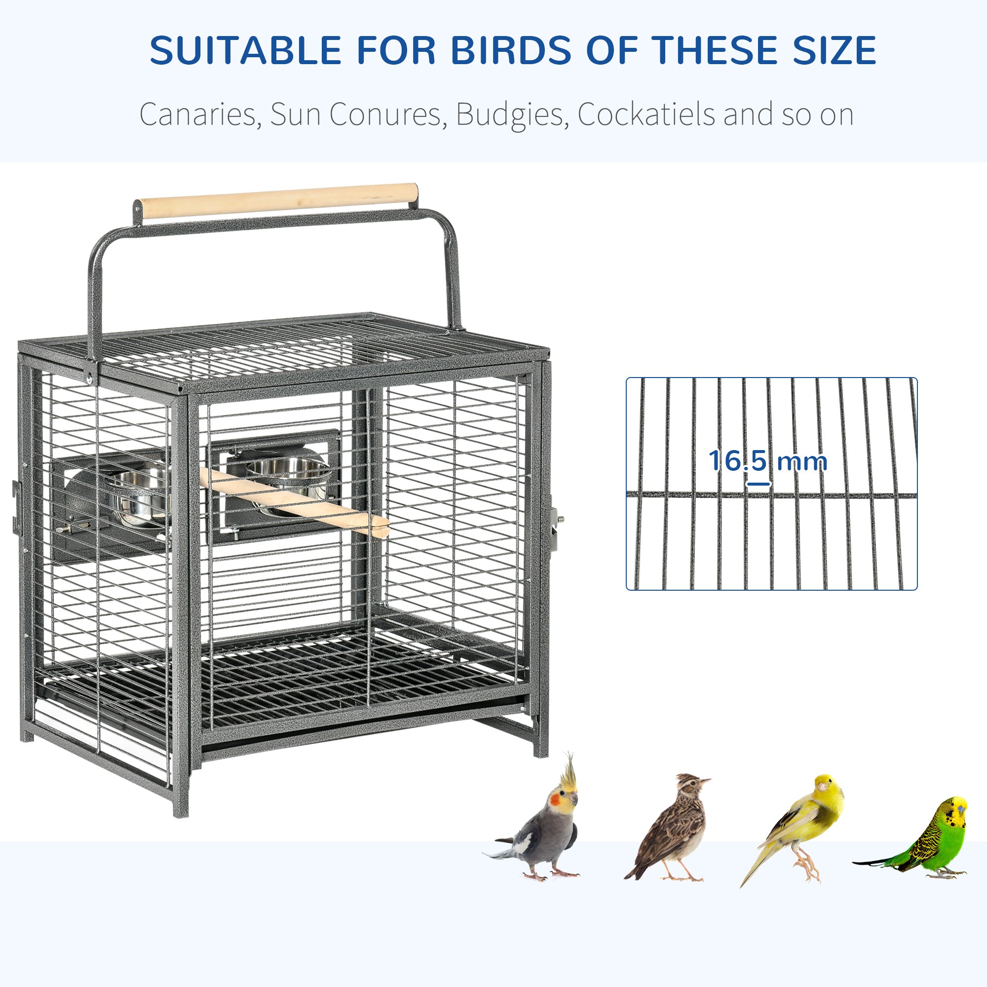 Bird Travel Carrier Cage for Parrots Conures African Grey Cockatiel Parakeets with Stand Perch, Stainless Steel Bowls, Pull Out Tray, Black Bird Cages   at Gallery Canada