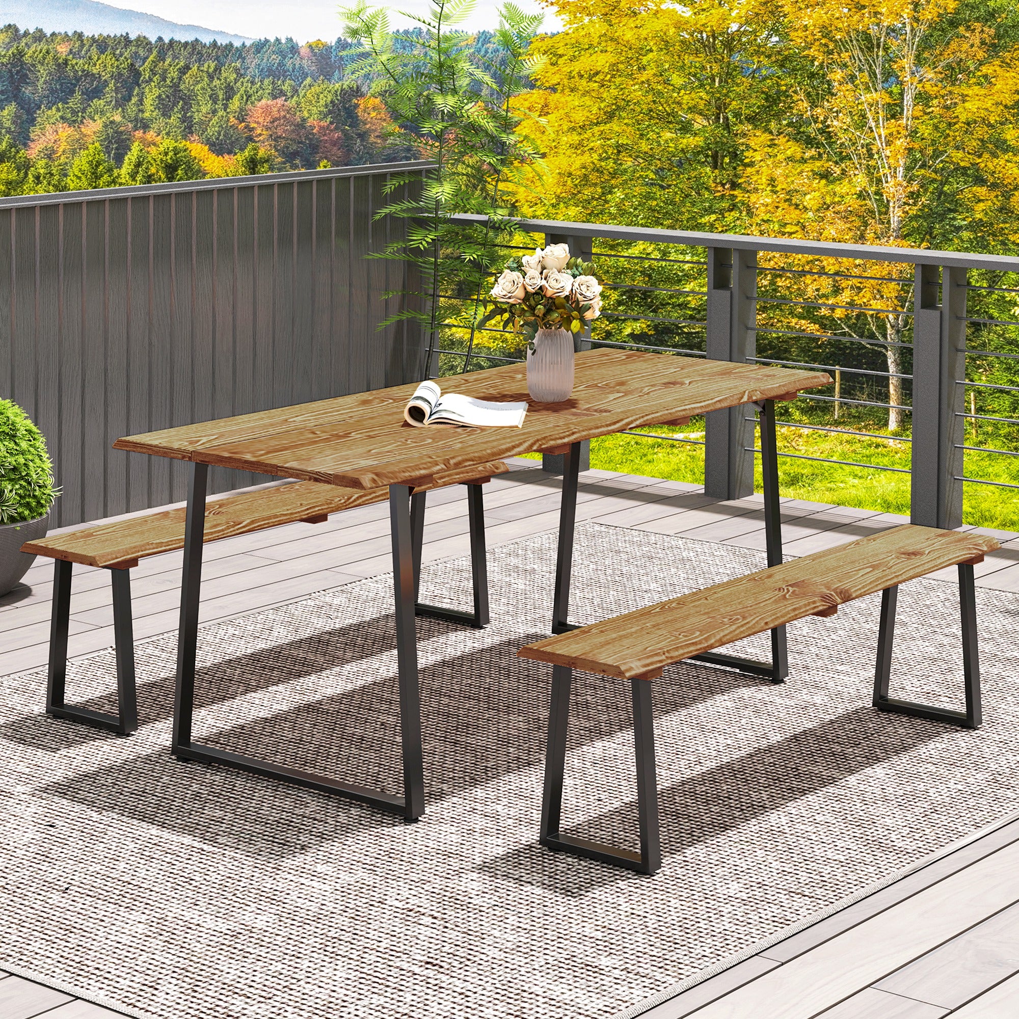 Picnic Table and Bench Set for 6 Persons with 2