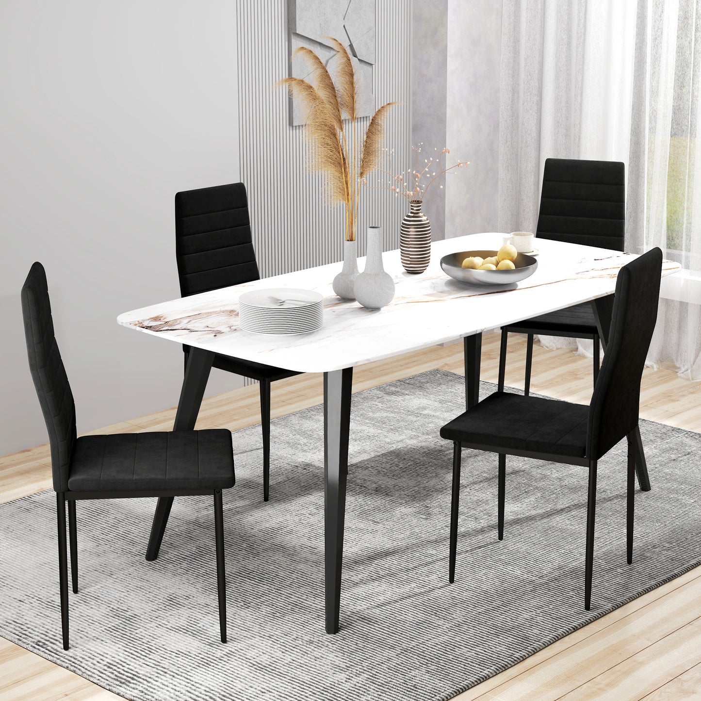 Modern Dining Chairs, Set of 4, High Back Upholstery and Metal Legs for the Living Room, Kitchen, Home Office, Black Dining Chairs   at Gallery Canada