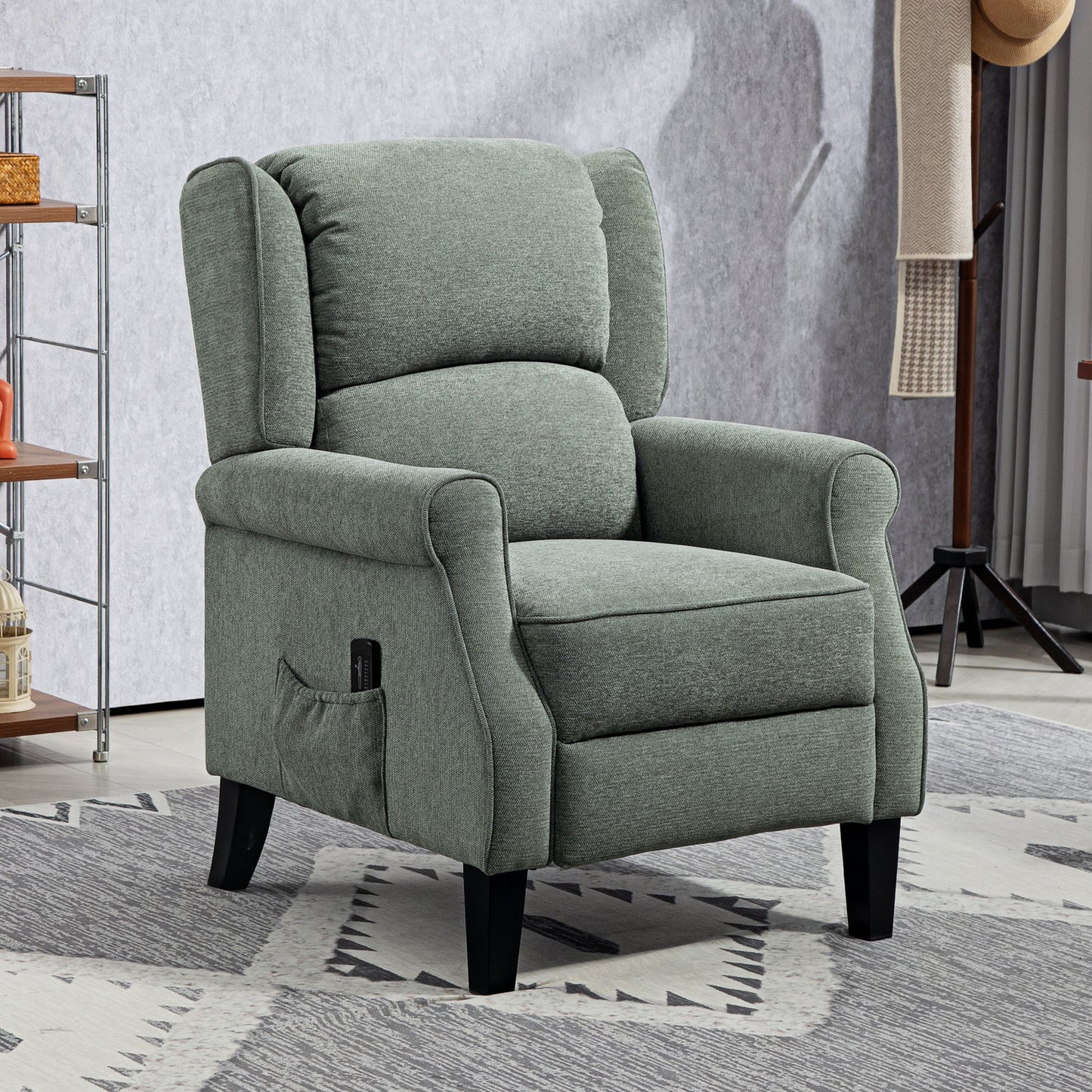 Push Back Recliner Chair, Vibration Massage Recliner for Living Room with Extendable Footrest, Remote, Dark Green Sofas & Reclining Chairs at Gallery Canada