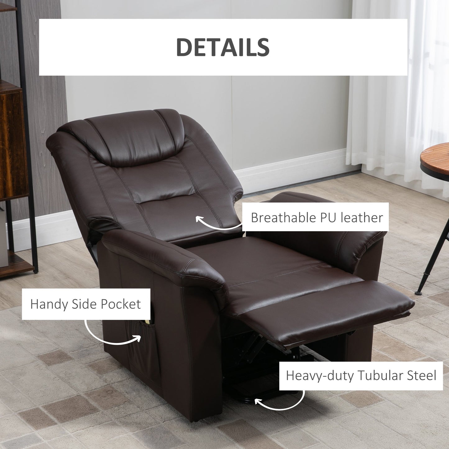 Electric Power Lift Chair for Elderly, PU Leather Recliner Sofa with Footrest and Remote Control for Living Room, Brown Electric Power Lift Chairs   at Gallery Canada