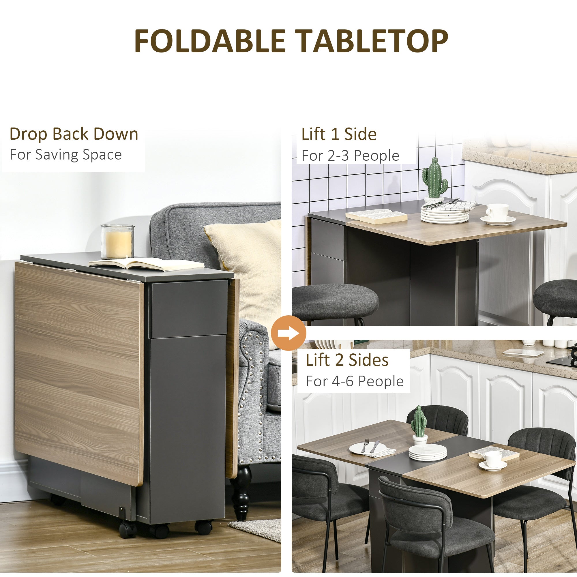 Extendable Dining Table, Drop Leaf Table with 2 Drawers and Storage Cabinet, Folding Dining Table with 6 Wheels Bar Tables & Dining Tables at Gallery Canada