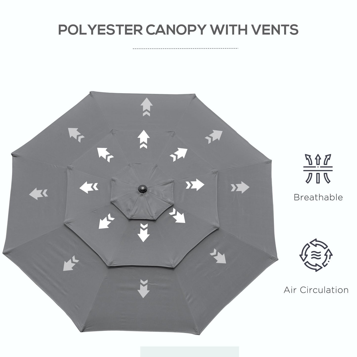 9FT 3 Tiers Patio Umbrella Outdoor Market Umbrella with Crank, Push Button Tilt for Deck, Backyard and Lawn, Light Grey Sun Umbrellas   at Gallery Canada